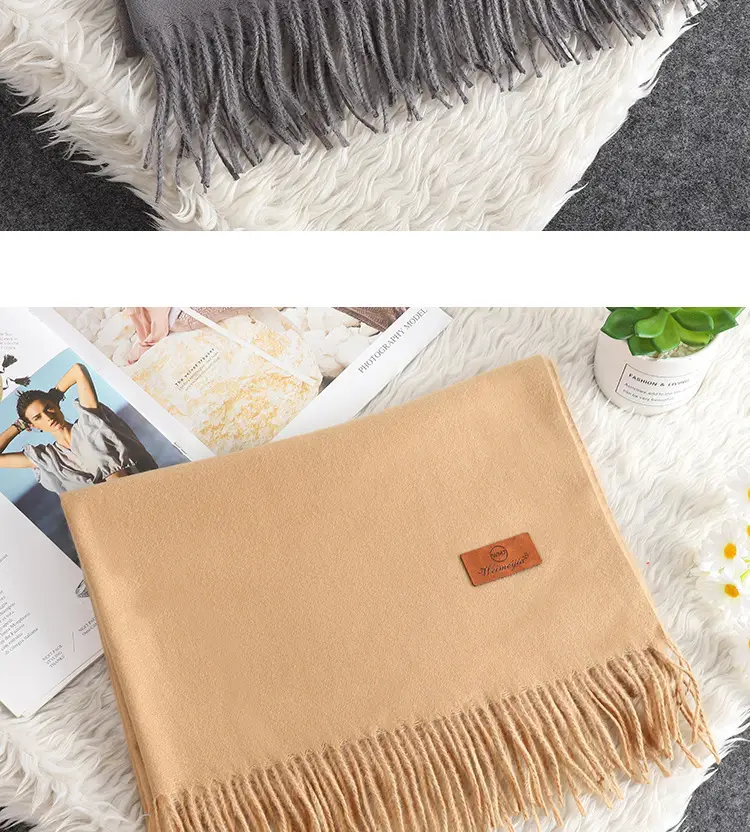 Red Scarf Annual Meeting Gift Free Design Logo Custom Pure Color Scarf Imitation Cashmere Autumn and Winter Versatile Shawl — feature 17