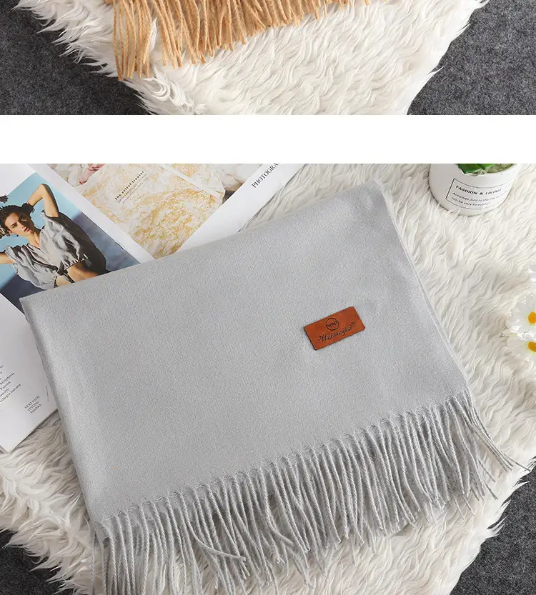 Red Scarf Annual Meeting Gift Free Design Logo Custom Pure Color Scarf Imitation Cashmere Autumn and Winter Versatile Shawl — feature 18