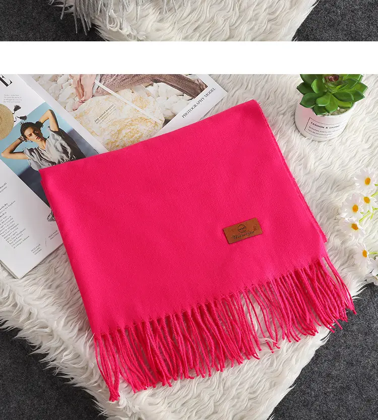 Red Scarf Annual Meeting Gift Free Design Logo Custom Pure Color Scarf Imitation Cashmere Autumn and Winter Versatile Shawl — feature 19