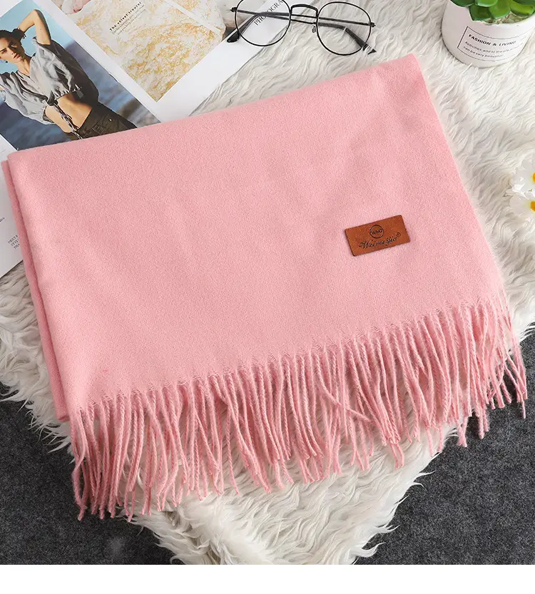 Red Scarf Annual Meeting Gift Free Design Logo Custom Pure Color Scarf Imitation Cashmere Autumn and Winter Versatile Shawl — feature 3