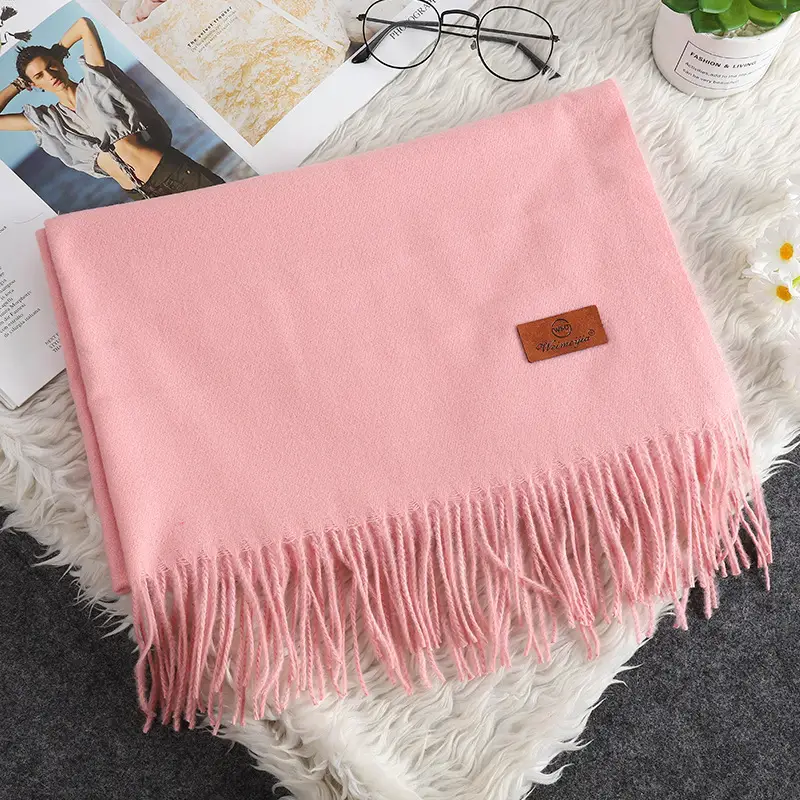 Red Scarf Annual Meeting Gift Free Design Logo Custom Pure Color Scarf Imitation Cashmere Autumn and Winter Versatile Shawl