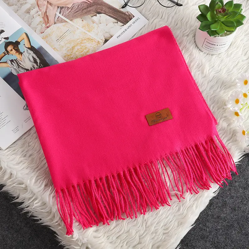 Red Scarf Annual Meeting Gift Free Design Logo Custom Pure Color Scarf Imitation Cashmere Autumn and Winter Versatile Shawl