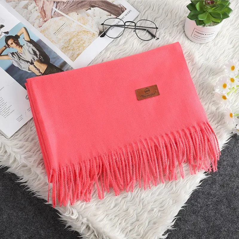 Red Scarf Annual Meeting Gift Free Design Logo Custom Pure Color Scarf Imitation Cashmere Autumn and Winter Versatile Shawl