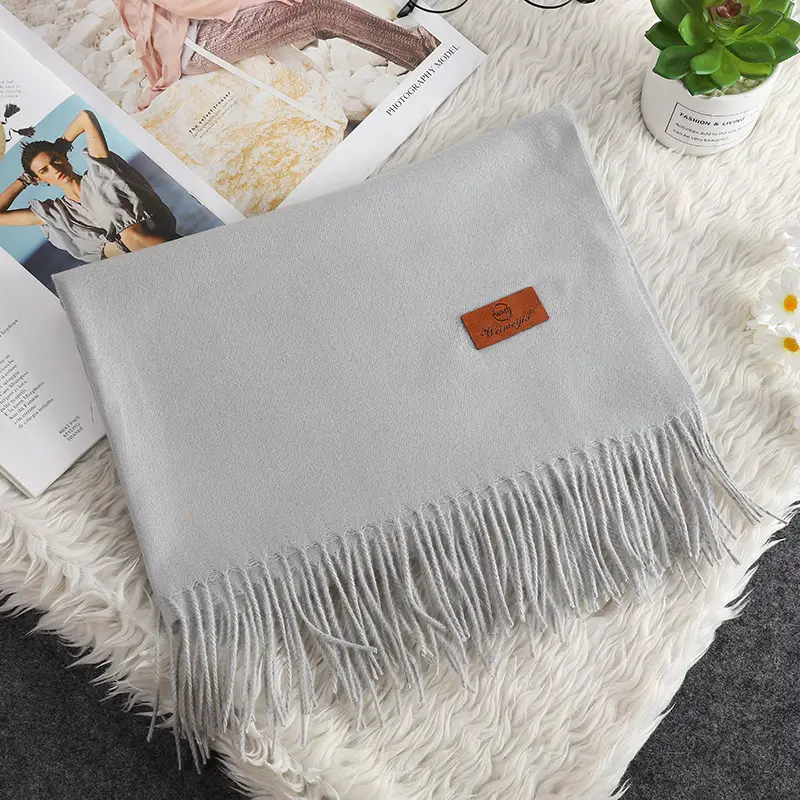 Red Scarf Annual Meeting Gift Free Design Logo Custom Pure Color Scarf Imitation Cashmere Autumn and Winter Versatile Shawl