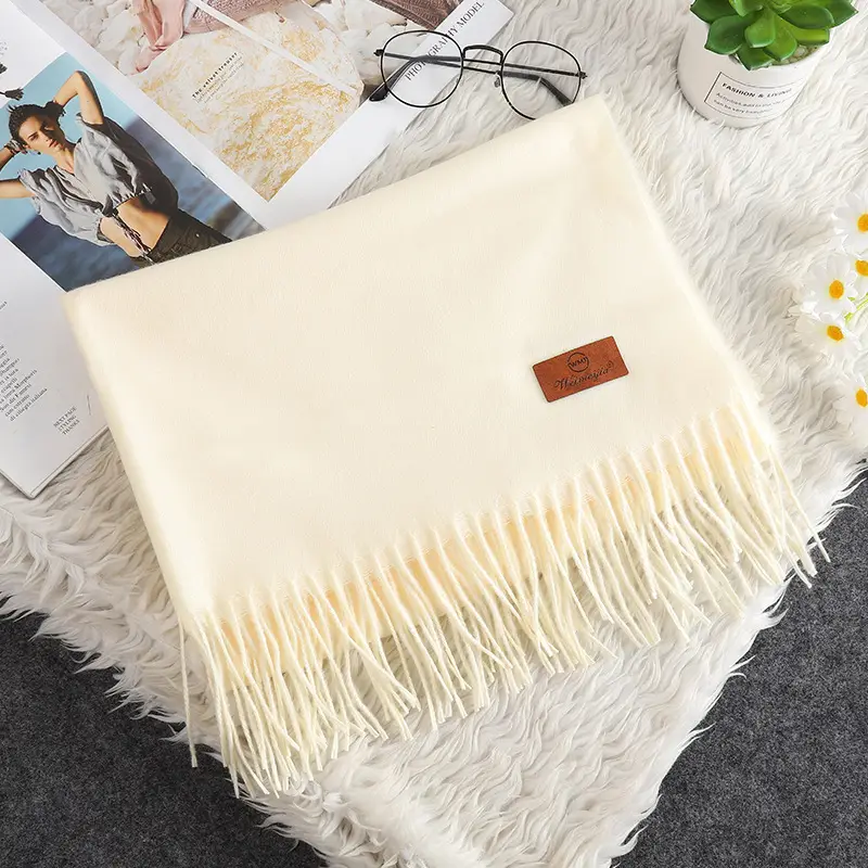 Red Scarf Annual Meeting Gift Free Design Logo Custom Pure Color Scarf Imitation Cashmere Autumn and Winter Versatile Shawl