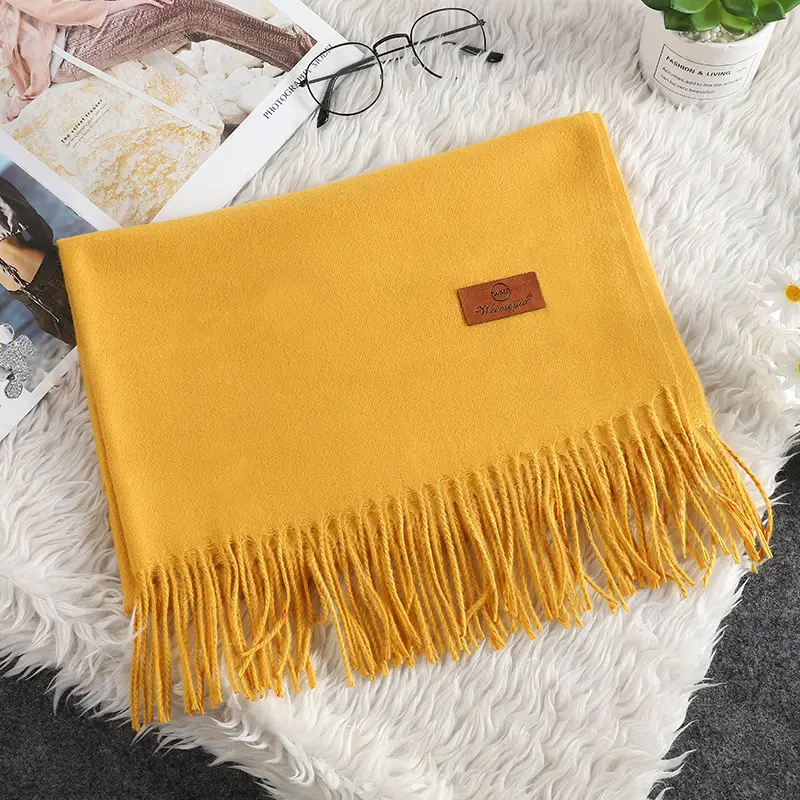 Red Scarf Annual Meeting Gift Free Design Logo Custom Pure Color Scarf Imitation Cashmere Autumn and Winter Versatile Shawl