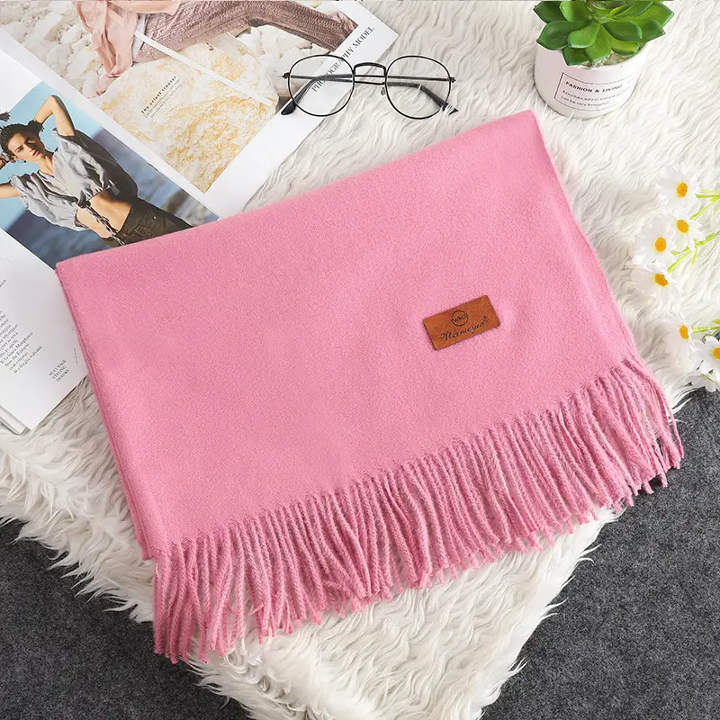 Red Scarf Annual Meeting Gift Free Design Logo Custom Pure Color Scarf Imitation Cashmere Autumn and Winter Versatile Shawl