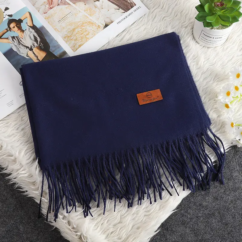 Red Scarf Annual Meeting Gift Free Design Logo Custom Pure Color Scarf Imitation Cashmere Autumn and Winter Versatile Shawl