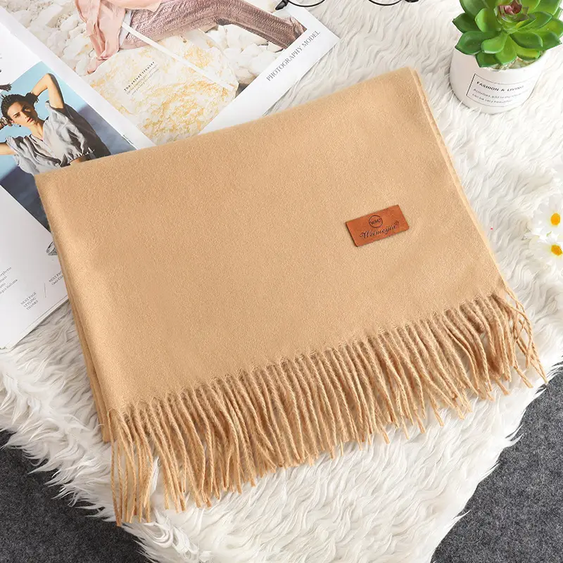 Red Scarf Annual Meeting Gift Free Design Logo Custom Pure Color Scarf Imitation Cashmere Autumn and Winter Versatile Shawl