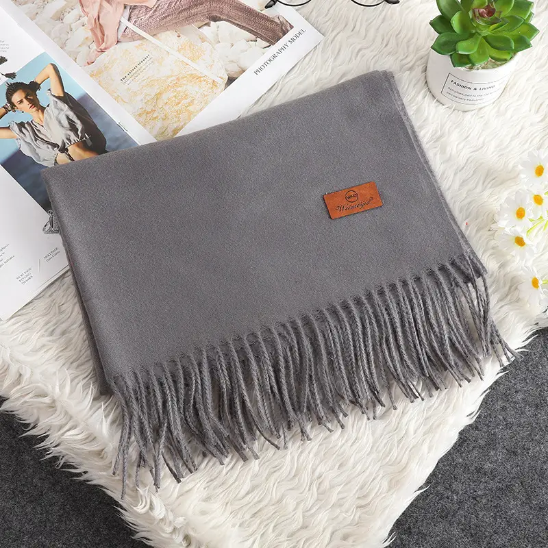 Red Scarf Annual Meeting Gift Free Design Logo Custom Pure Color Scarf Imitation Cashmere Autumn and Winter Versatile Shawl