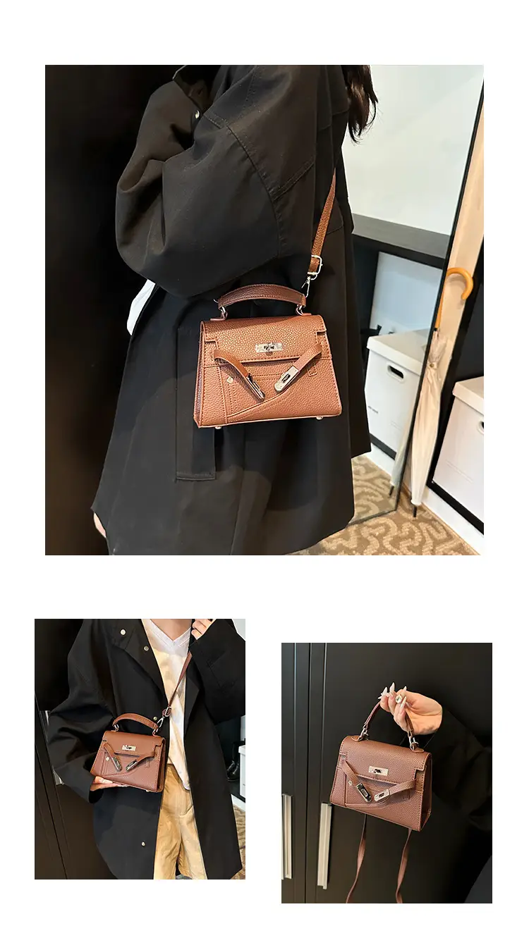 White Kelly Shoulder Bag with Litchi Clasp — feature 17