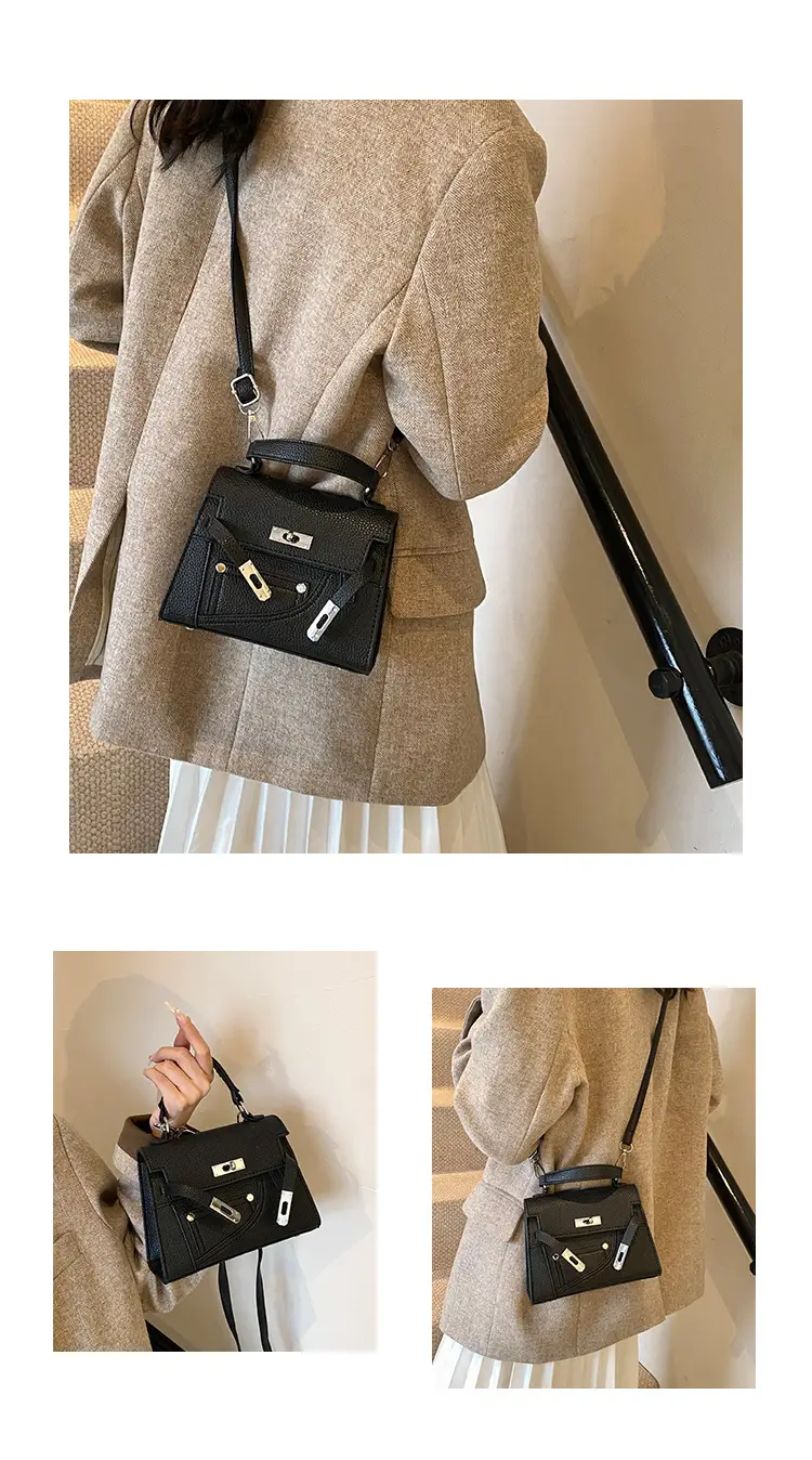 White Kelly Shoulder Bag with Litchi Clasp — feature 18