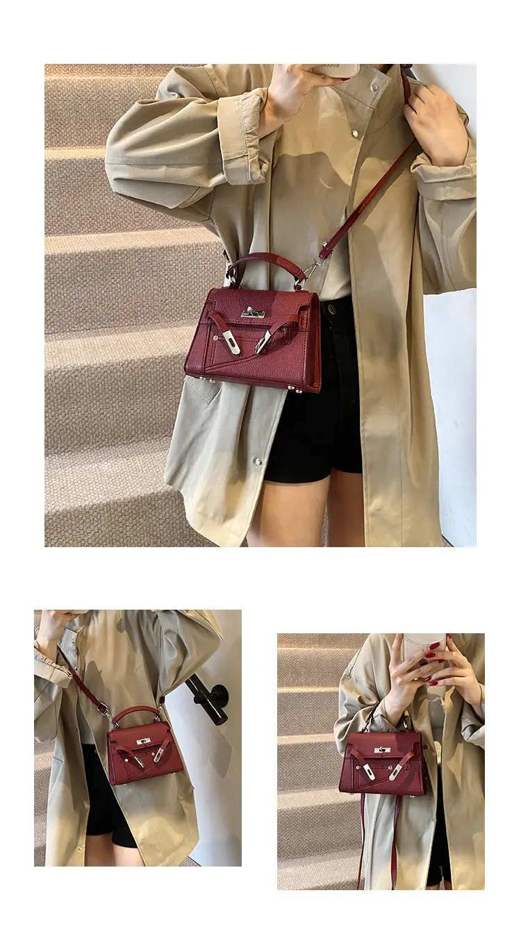 White Kelly Shoulder Bag with Litchi Clasp — feature 19