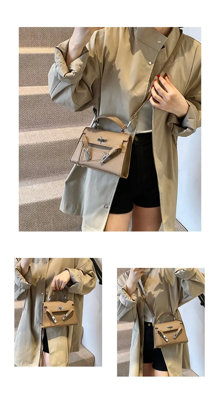 White Kelly Shoulder Bag with Litchi Clasp — feature 20