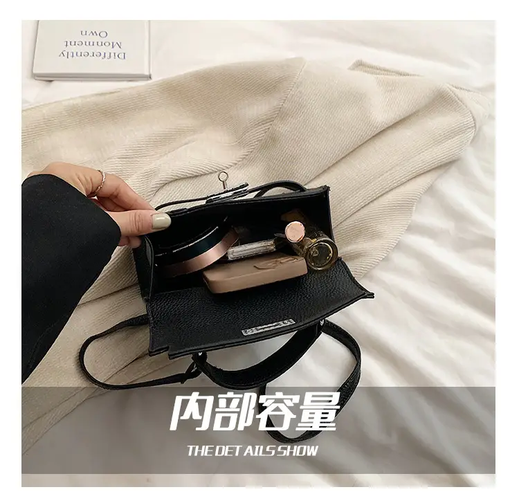 White Kelly Shoulder Bag with Litchi Clasp — feature 3