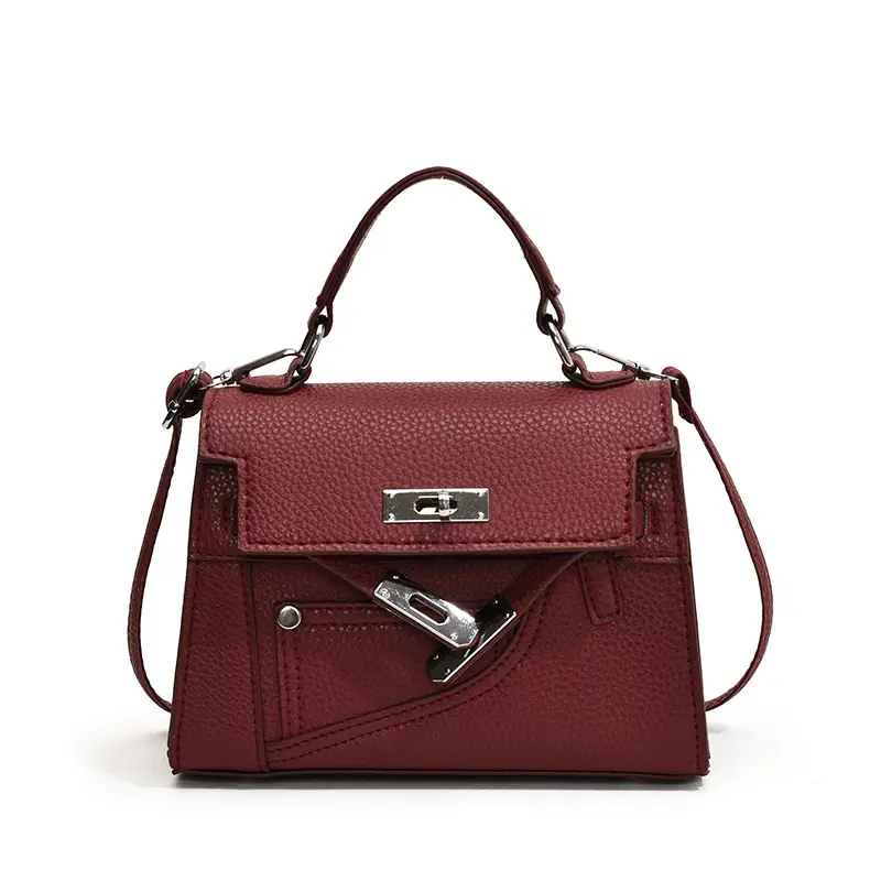 White Kelly Shoulder Bag with Litchi Clasp - Image 5