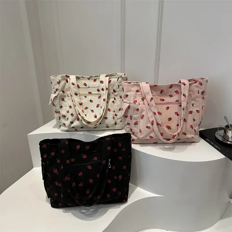 Pink Strawberry Print Shoulder Bag for Women - Image 4