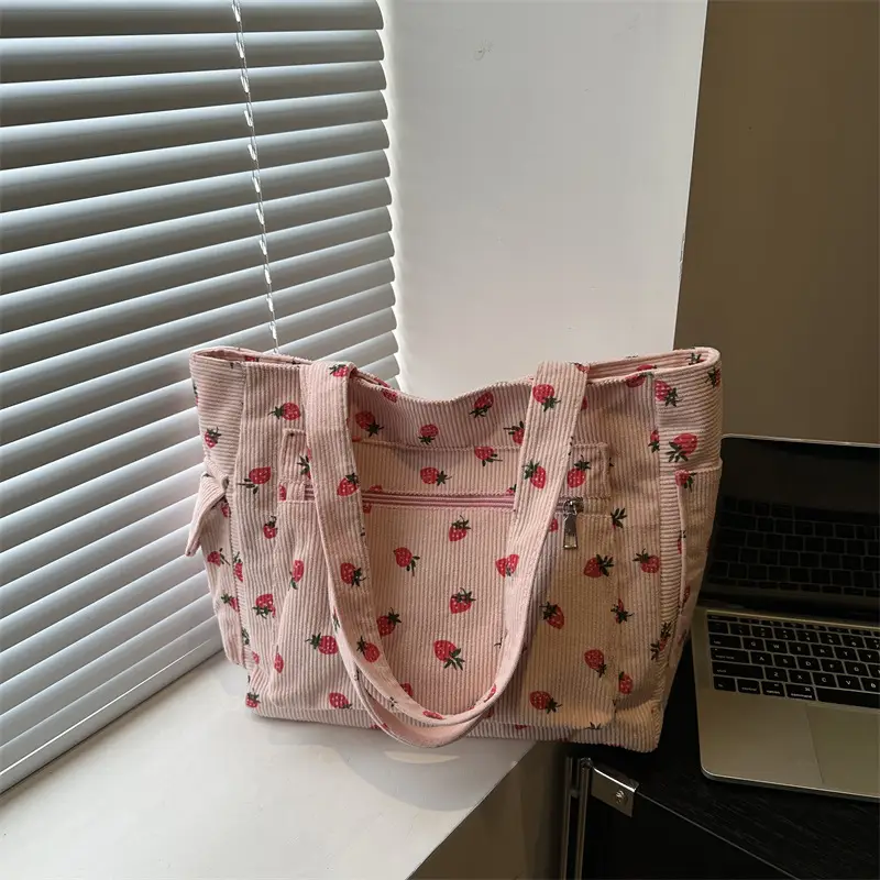 Pink Strawberry Print Shoulder Bag for Women - Image 5