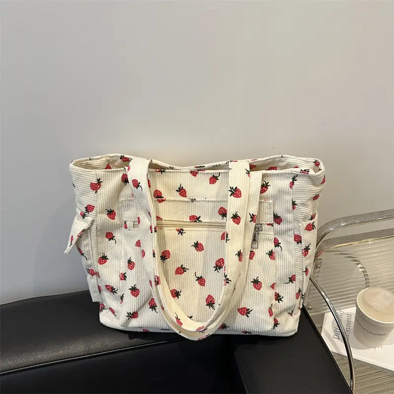 Pink Strawberry Print Shoulder Bag for Women - Image 6