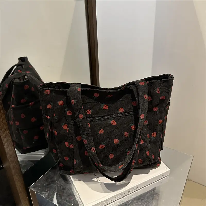 Pink Strawberry Print Shoulder Bag for Women - Image 7