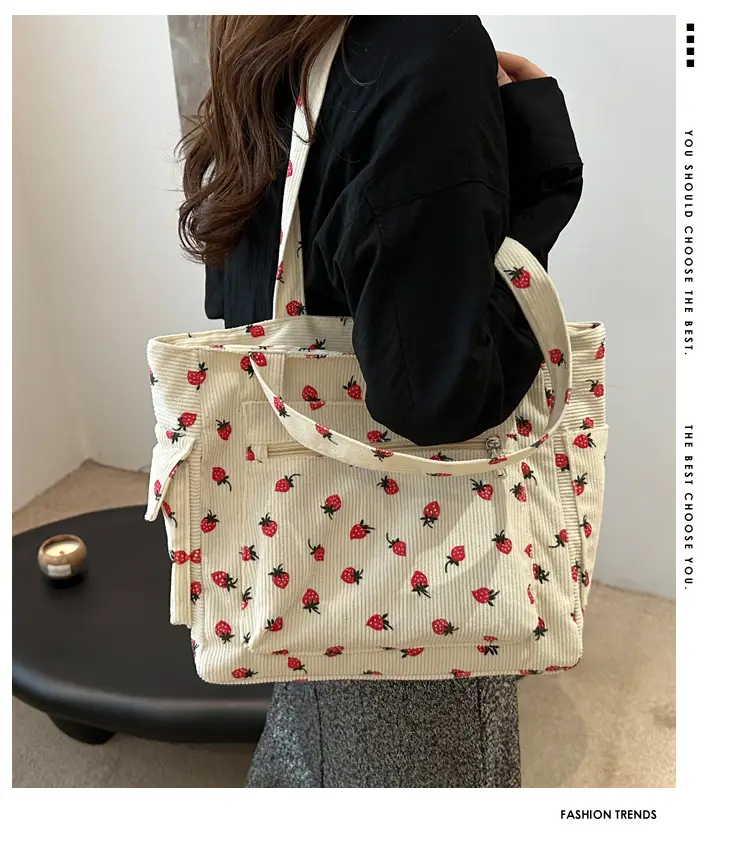 Pink Strawberry Print Shoulder Bag for Women — feature 1