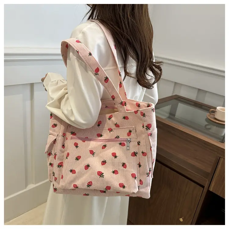 Pink Strawberry Print Shoulder Bag for Women — feature 12