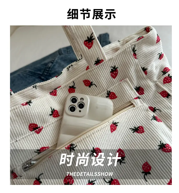 Pink Strawberry Print Shoulder Bag for Women — feature 3