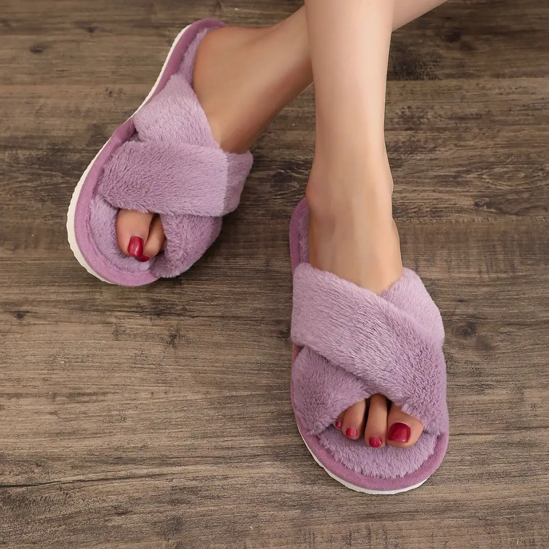 Cross-border TEMU explosive cross with open toe wool plush slippers ladies European and American cotton slippers SHEIN explosive slippers — feature 9