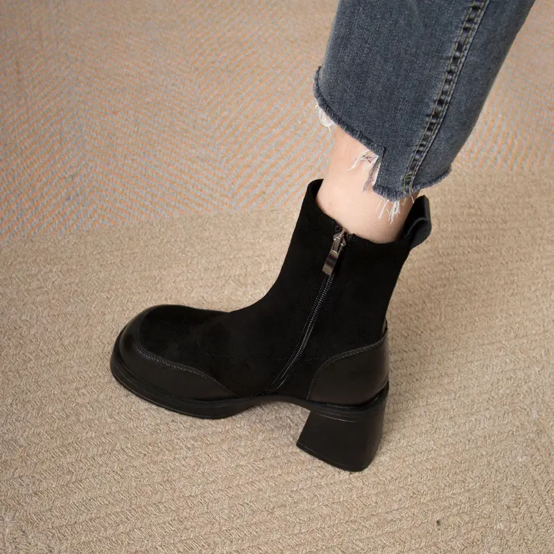 High-Heeled Women's Boots, Chunky Heel Short Boots, 2026 New Spring and Autumn Single Boots, Thick-Soled Stretch Slim Boots, Black Martin Boots - Image 5