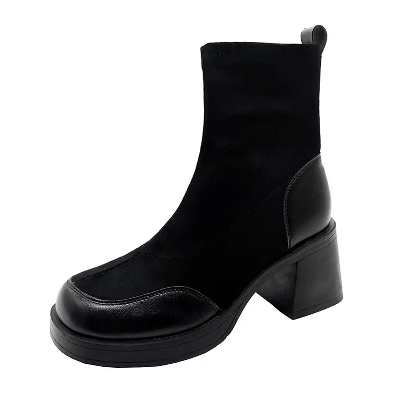 High-Heeled Women's Boots, Chunky Heel Short Boots, 2026 New Spring and Autumn Single Boots, Thick-Soled Stretch Slim Boots, Black Martin Boots - Image 6