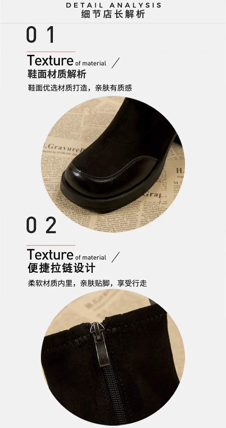 High-Heeled Women's Boots, Chunky Heel Short Boots, 2026 New Spring and Autumn Single Boots, Thick-Soled Stretch Slim Boots, Black Martin Boots — feature 4