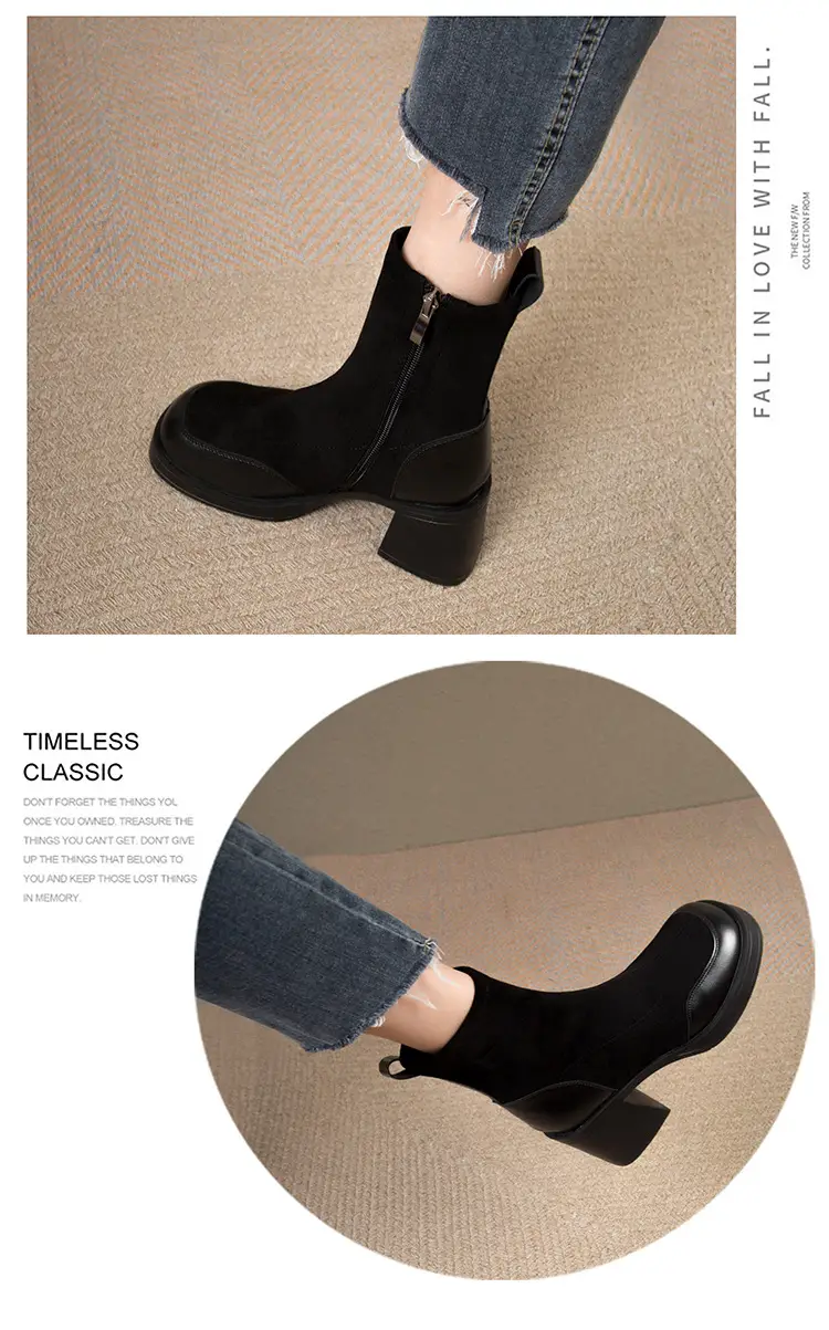 High-Heeled Women's Boots, Chunky Heel Short Boots, 2026 New Spring and Autumn Single Boots, Thick-Soled Stretch Slim Boots, Black Martin Boots — feature 7