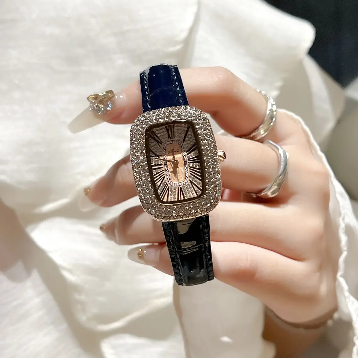 Oval Goddess Watch with Full Diamond Bezel for Women - Image 2