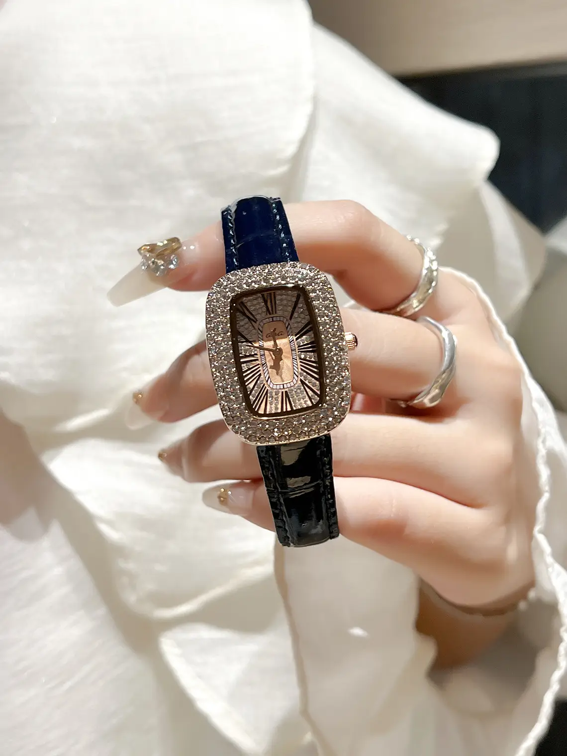 Oval Goddess Watch with Full Diamond Bezel for Women — feature 1