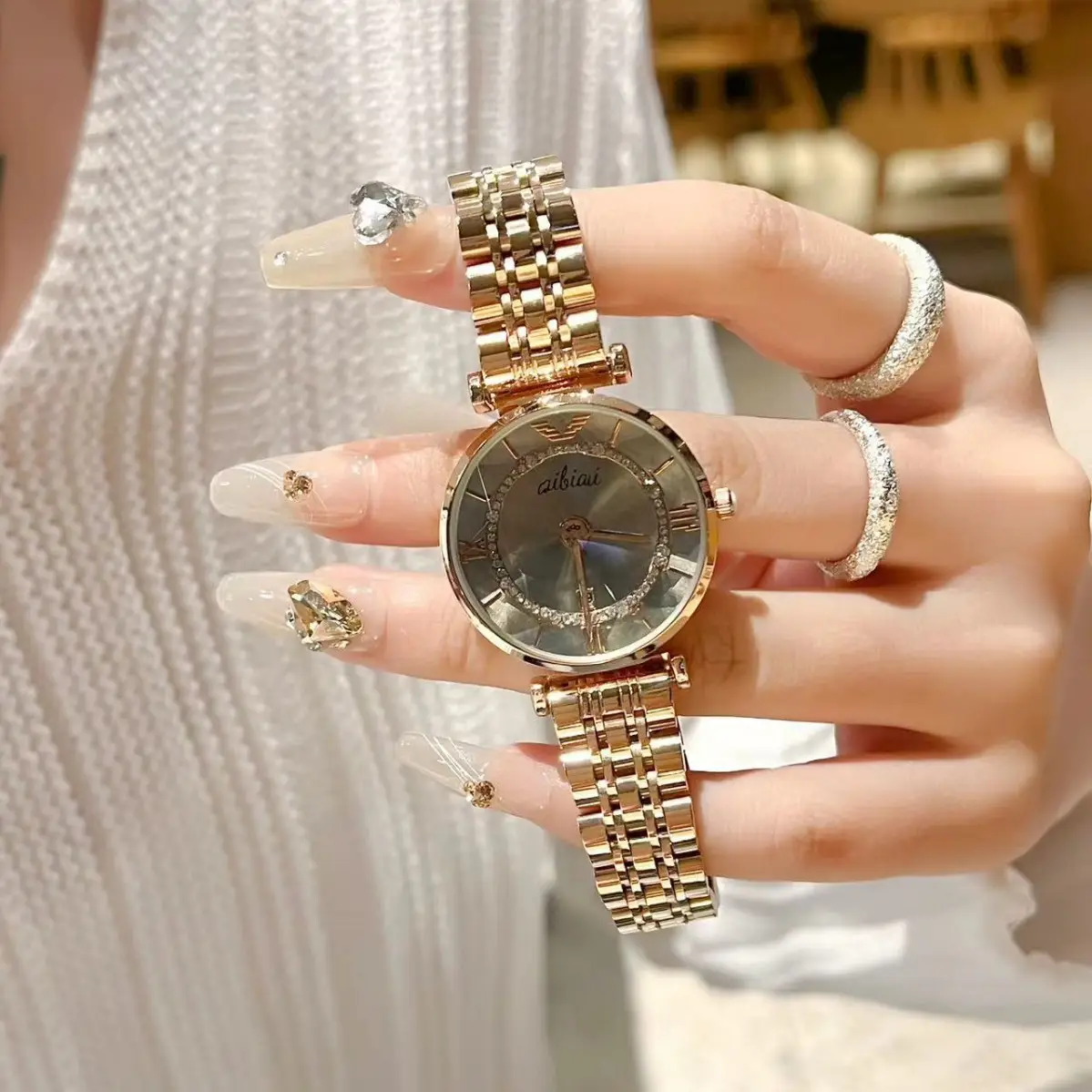 Women's Ferris Wheel Watch with Grey Steel Belt - Image 3