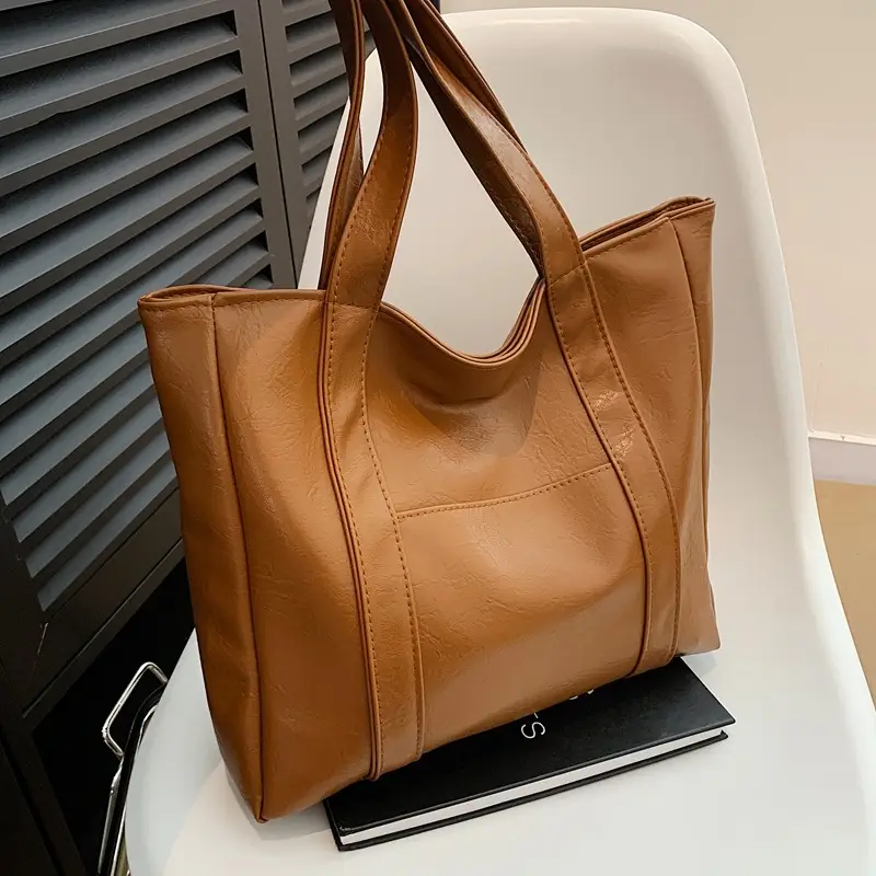 Korean Style Brown Leather Shoulder Bag Large Capacity - Image 8