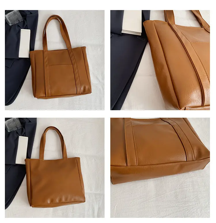 Korean Style Brown Leather Shoulder Bag Large Capacity — feature 10