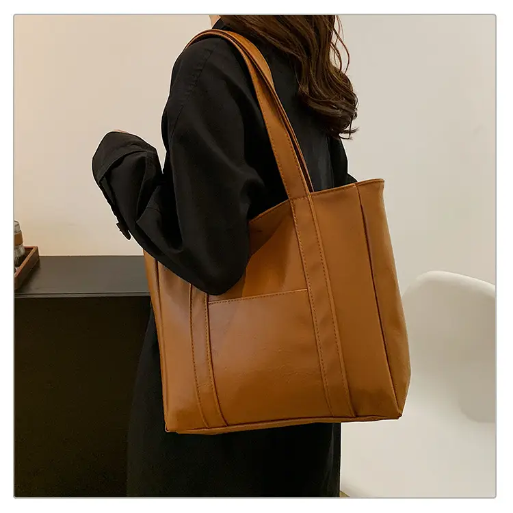 Korean Style Brown Leather Shoulder Bag Large Capacity — feature 25