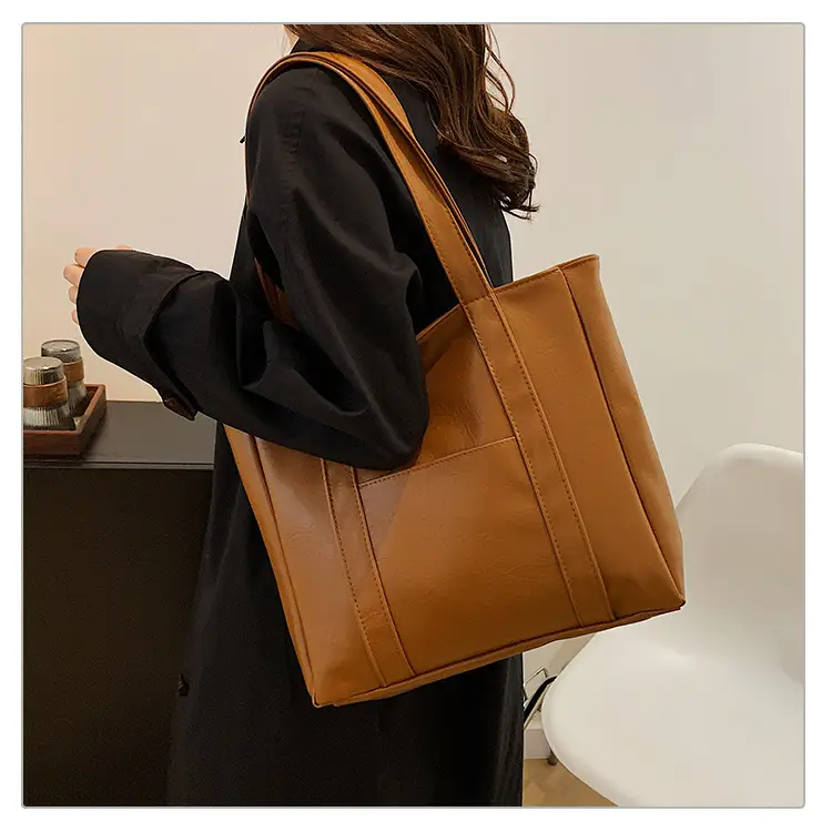 Korean Style Brown Leather Shoulder Bag Large Capacity — feature 26