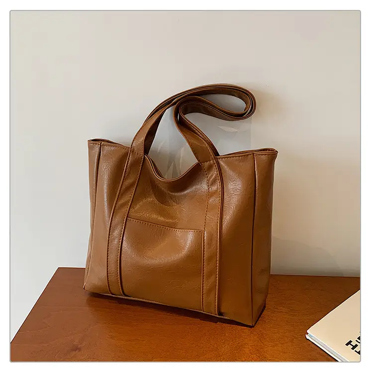 Korean Style Brown Leather Shoulder Bag Large Capacity — feature 31