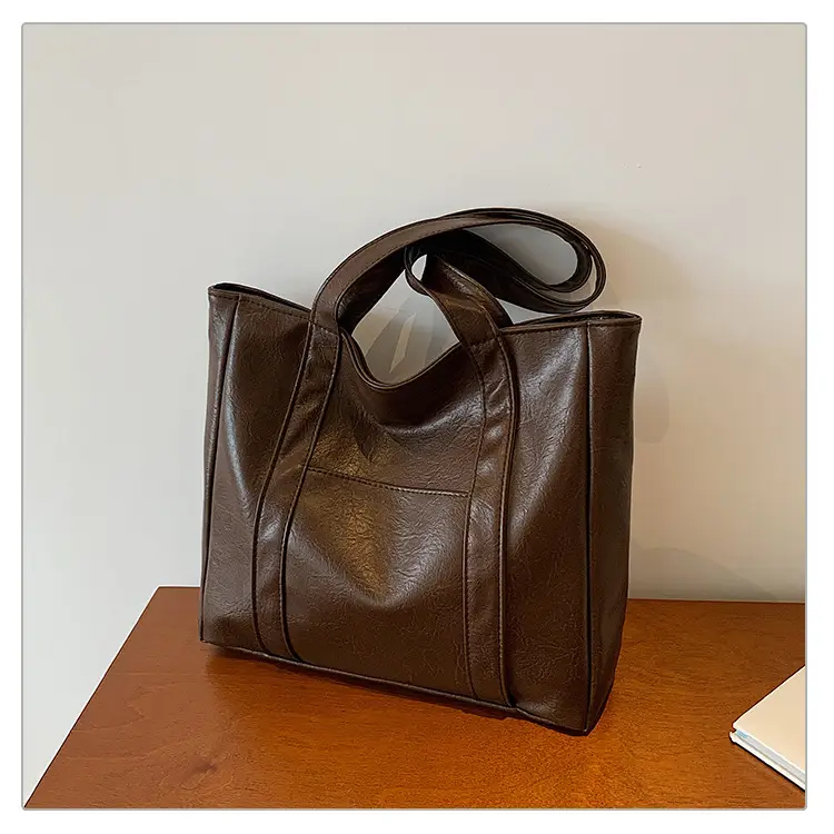 Korean Style Brown Leather Shoulder Bag Large Capacity — feature 32