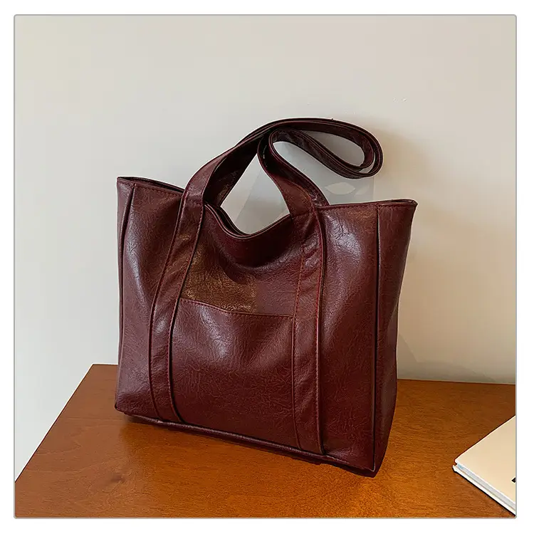 Korean Style Brown Leather Shoulder Bag Large Capacity — feature 33