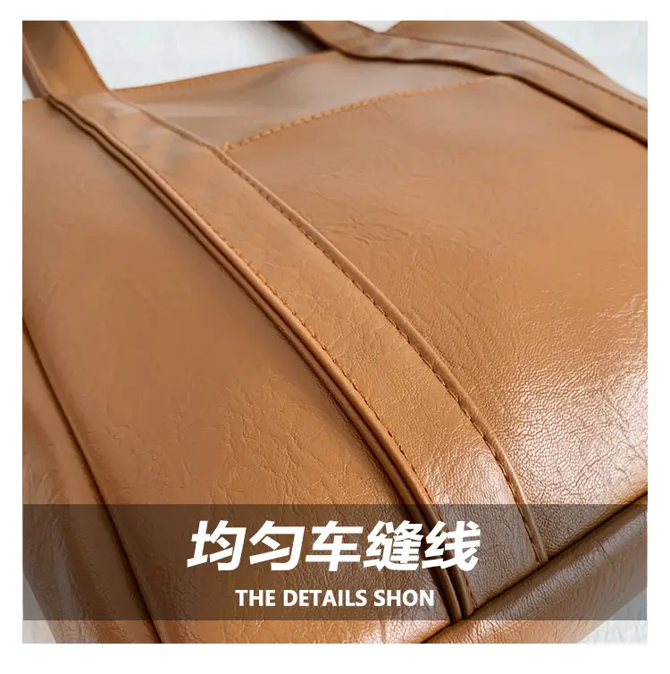 Korean Style Brown Leather Shoulder Bag Large Capacity — feature 7