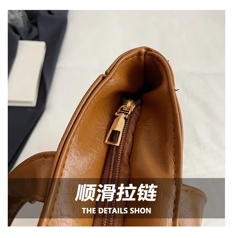 Korean Style Brown Leather Shoulder Bag Large Capacity — feature 8