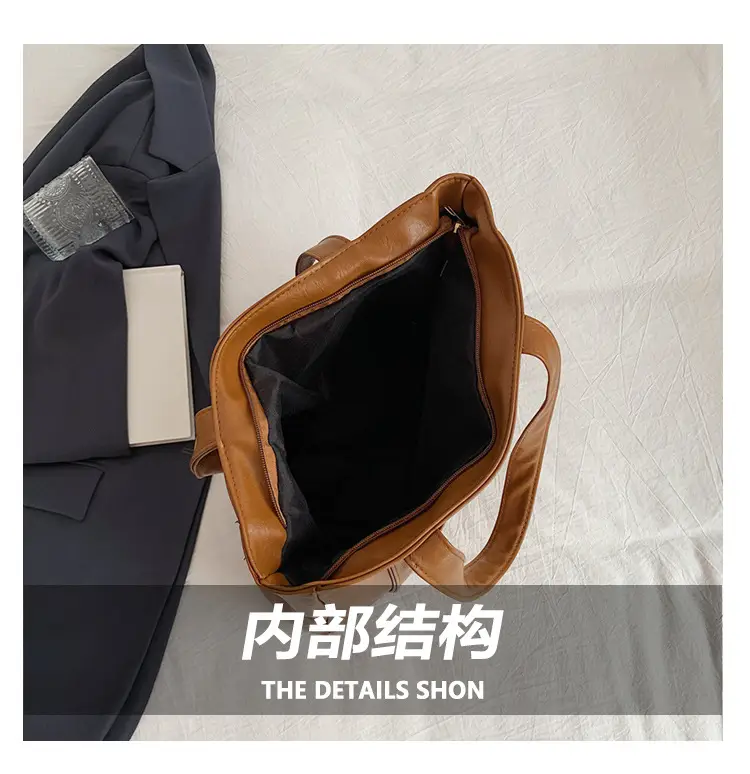 Korean Style Brown Leather Shoulder Bag Large Capacity — feature 9