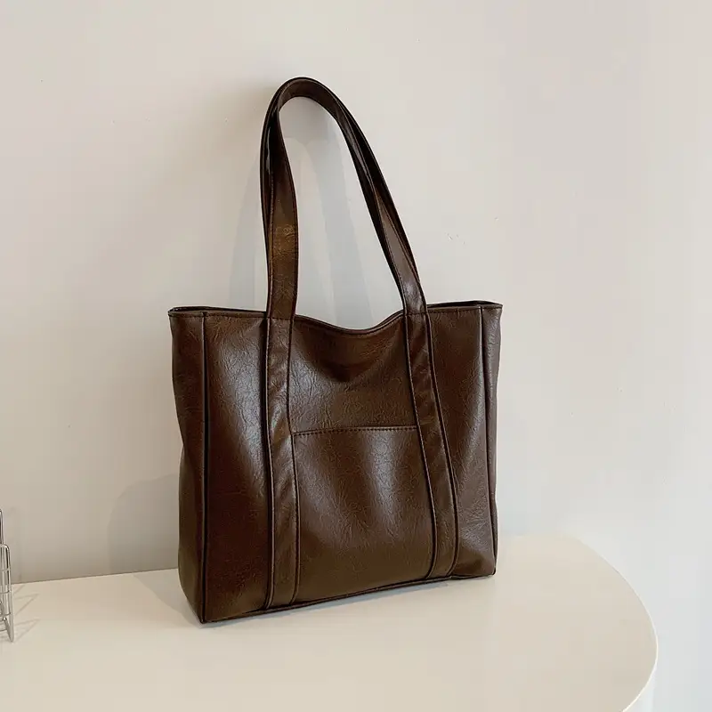 Korean Style Brown Leather Shoulder Bag Large Capacity - Image 3