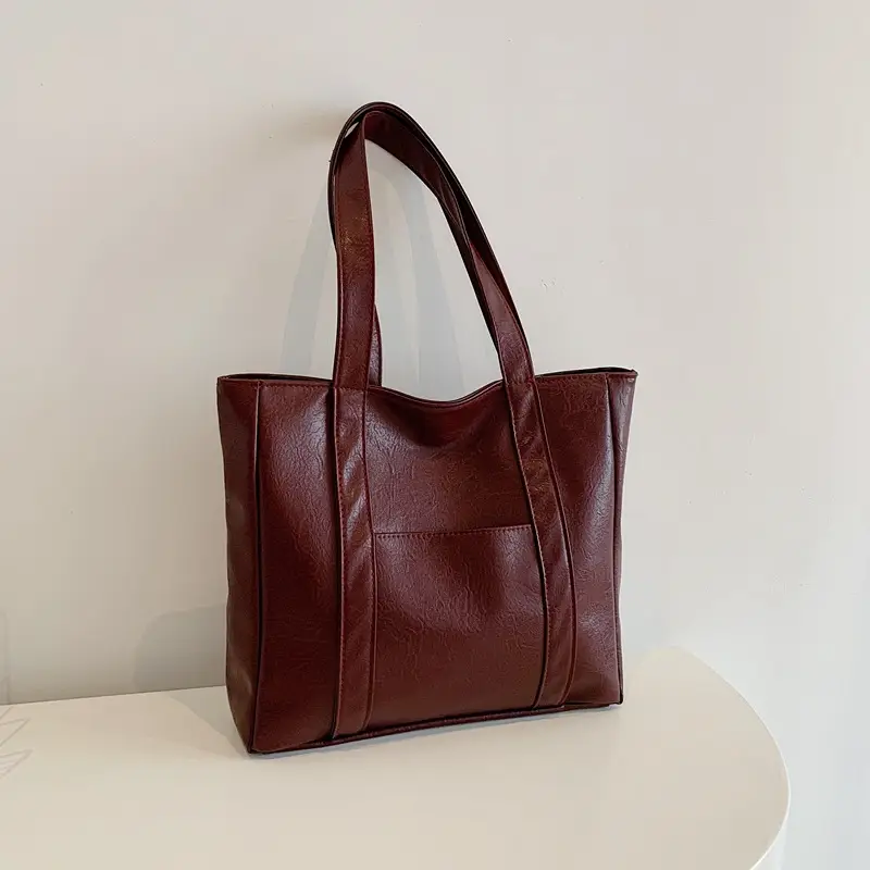 Korean Style Brown Leather Shoulder Bag Large Capacity - Image 5