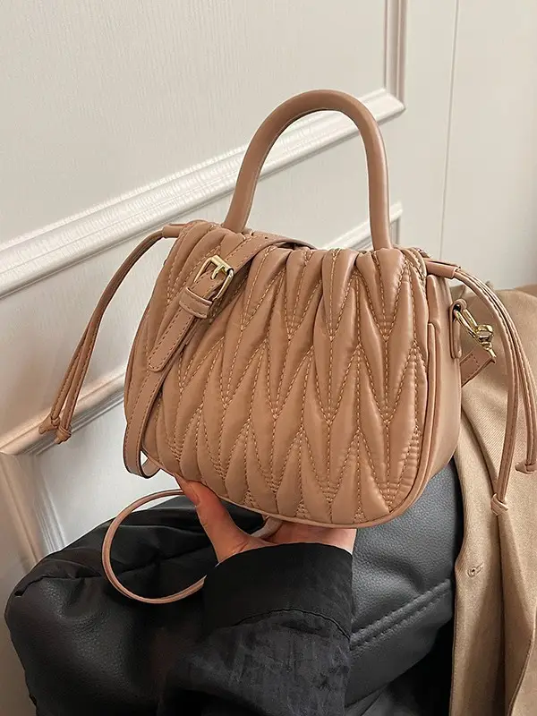 Cross-Border Women's Quilted Bucket Bag 2026 Winter