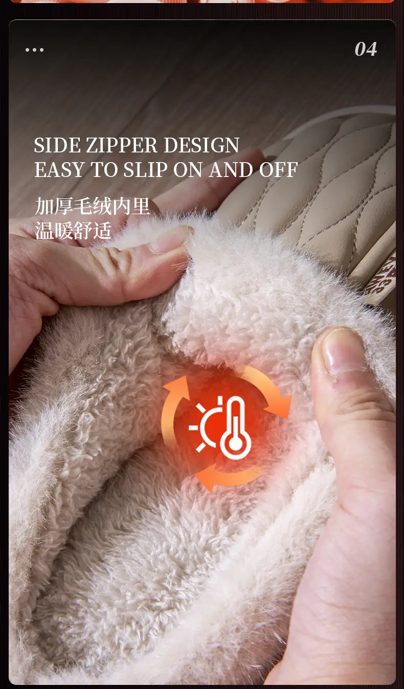 PU Waterproof Cotton Slippers for Women Couple Winter Home Non-slip Thick-soled fleece-lined Warm Shoes for Men Autumn — feature 10