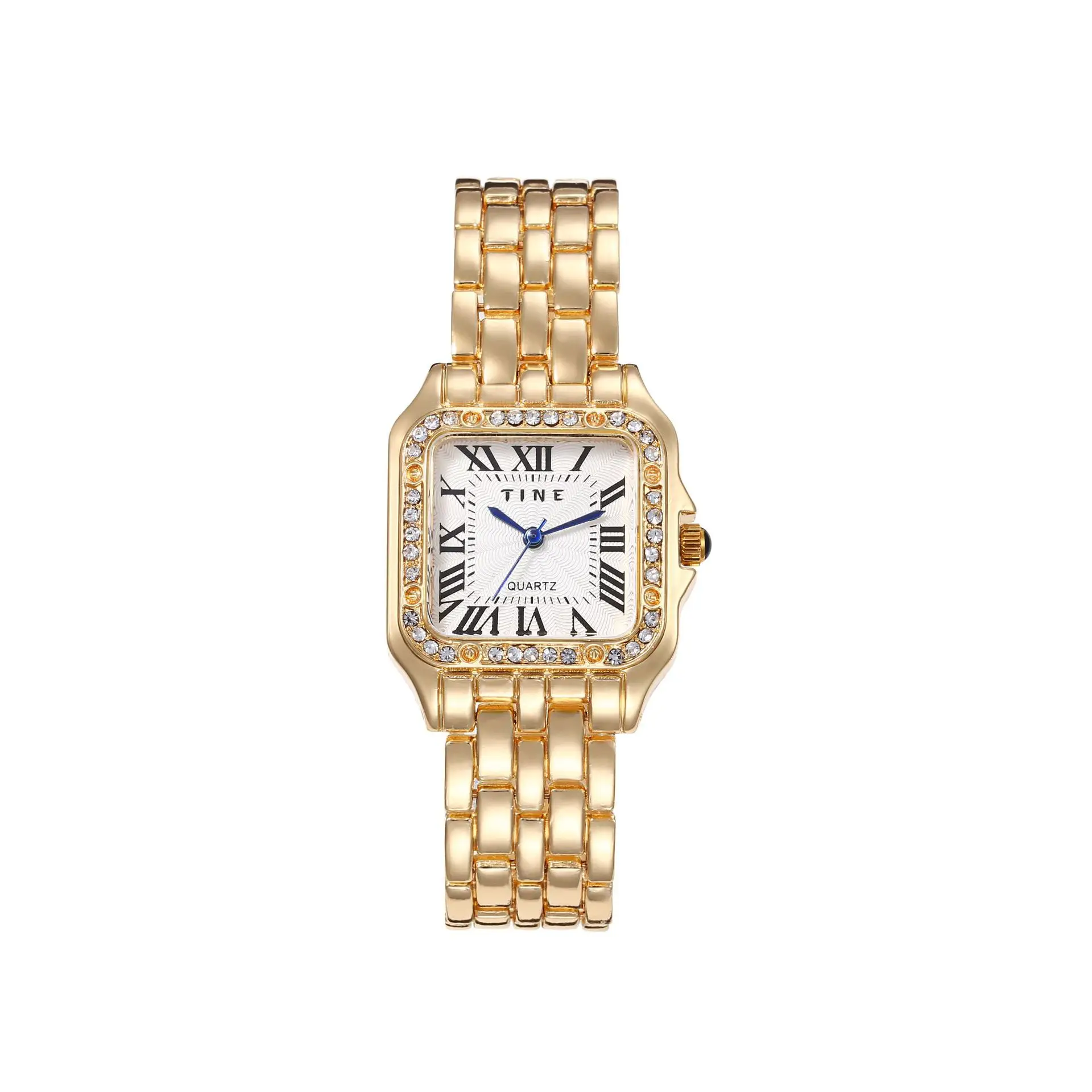 Gold Square Watch for Women with Diamond Crystal Dial - Image 5